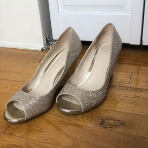 Gold Peep Toe Wedges